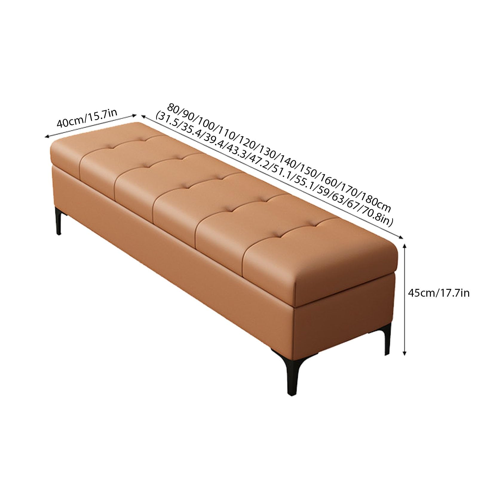 Sitzbank mit Stauraum Truhe gepolstert Bettbank mit Klappdeckel Sitzhocker stabil für Schlafzimmer Flur Wohnzimmer Polsterbank Aufbewahrungsbox aus Leder mit Metallbeinen(C,100cm/39.4in)