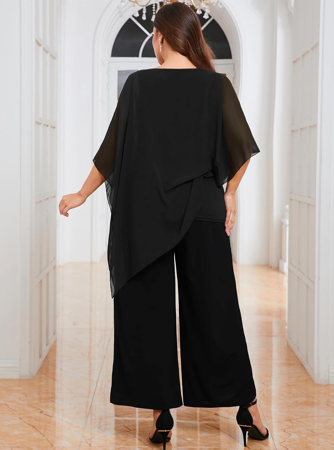 ZOMVA Plus Size Mother of The Bride Pant Suits Dressy 2 Piece Asymmetric Cape Set with Pockets Wedding Guest Outfit - Image 6