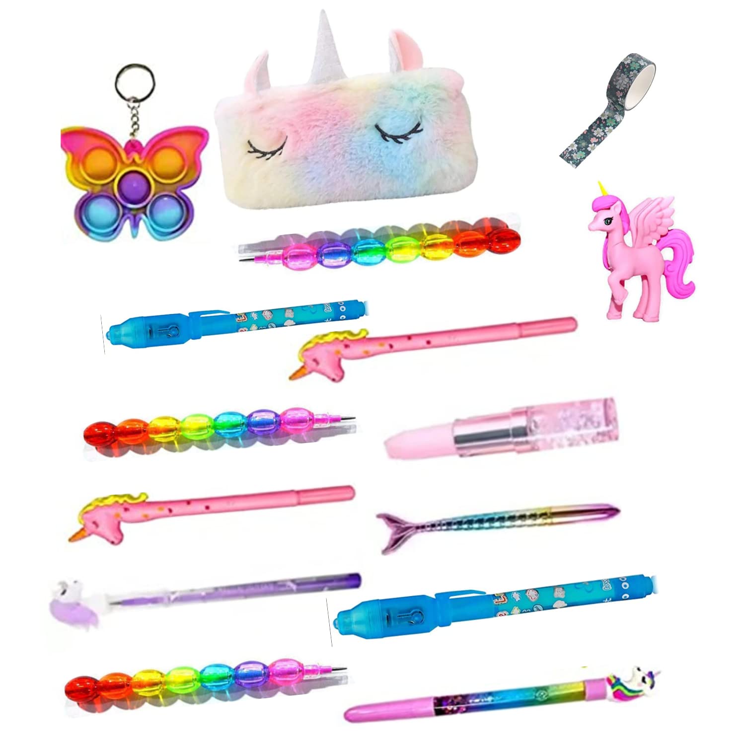 Taufa Villa Unicorn School Stationery Set for Kids Unicorn Pencil Pouch Combo Return Gifts for Birthday Pencil Pouch for Girls Party Favor Gift Set Pop it Key Chain (Rendom Design) (Pack of 15) (B0BW66BFVM) Amazon Price History, Amazon Price Tracker