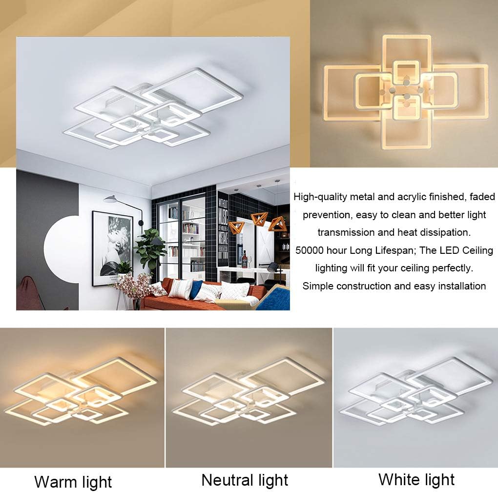 Best Asobp LED Ceiling Light Fixture Dimmable Living Room Kitchen with Remote Control Hanging Lamp Modern Dining Room Flush Mount Acrylic Lighting for Bedroom Geometric Modeling Design Kitchen LED