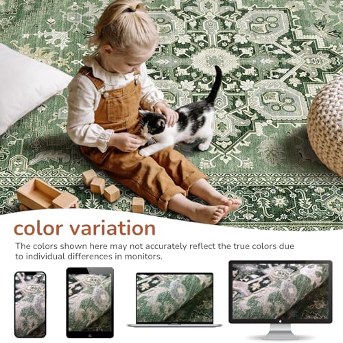 OPPODREAM Soft Neutral Area Rugs 4x6, Low-Pile Washable Rugs 4x6 with Non Slip Backing, Faux Cashmere 4 x 6 Throw Carpet, Dark Green by OPPODREAM - Used condition - Image 6