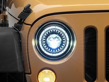 Raxiom Axial Series مصابيح أمامية Dragon Eye LED مقاس 7 بوصات؛ إسكان أسود؛ عدسة شفافة متوافقة مع 07-18 جيب رانجلر JK