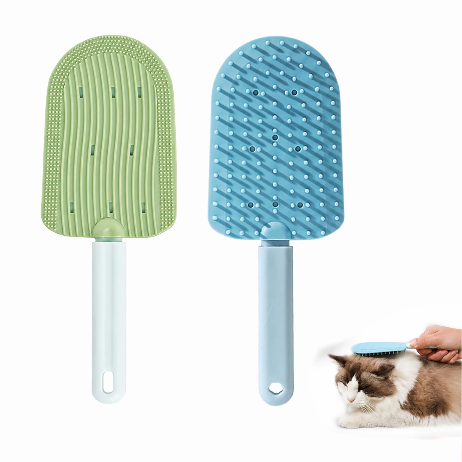FYHJNC 2 Pack Cat Tongue Comb Brushes, Double Sided Silicone Pet Grooming Brushes for Long & Short Haired Cats, Washable Fur Remover for Furniture Carpet Sofa
