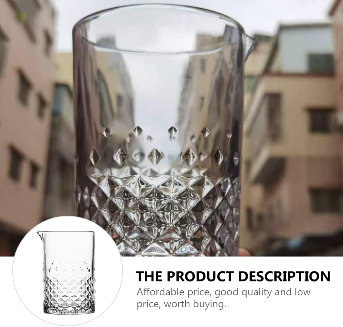 BESTOYARD 1pc Professional Cocktail Mixing Glass Thick Bottom Crystal Stirring Glass for Bartending Home Parties - Carved Design for Stability and Comfort