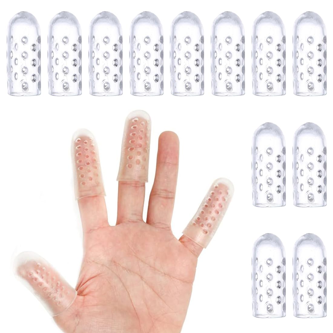 12 pcs Protecteur de Doigt, Protecteur de Doigt de Gel, protège-doigts en gel de silicone pour une protection, Protection Des Doigts, Doigtiers Silicone, Support Des Doigts, Transparent