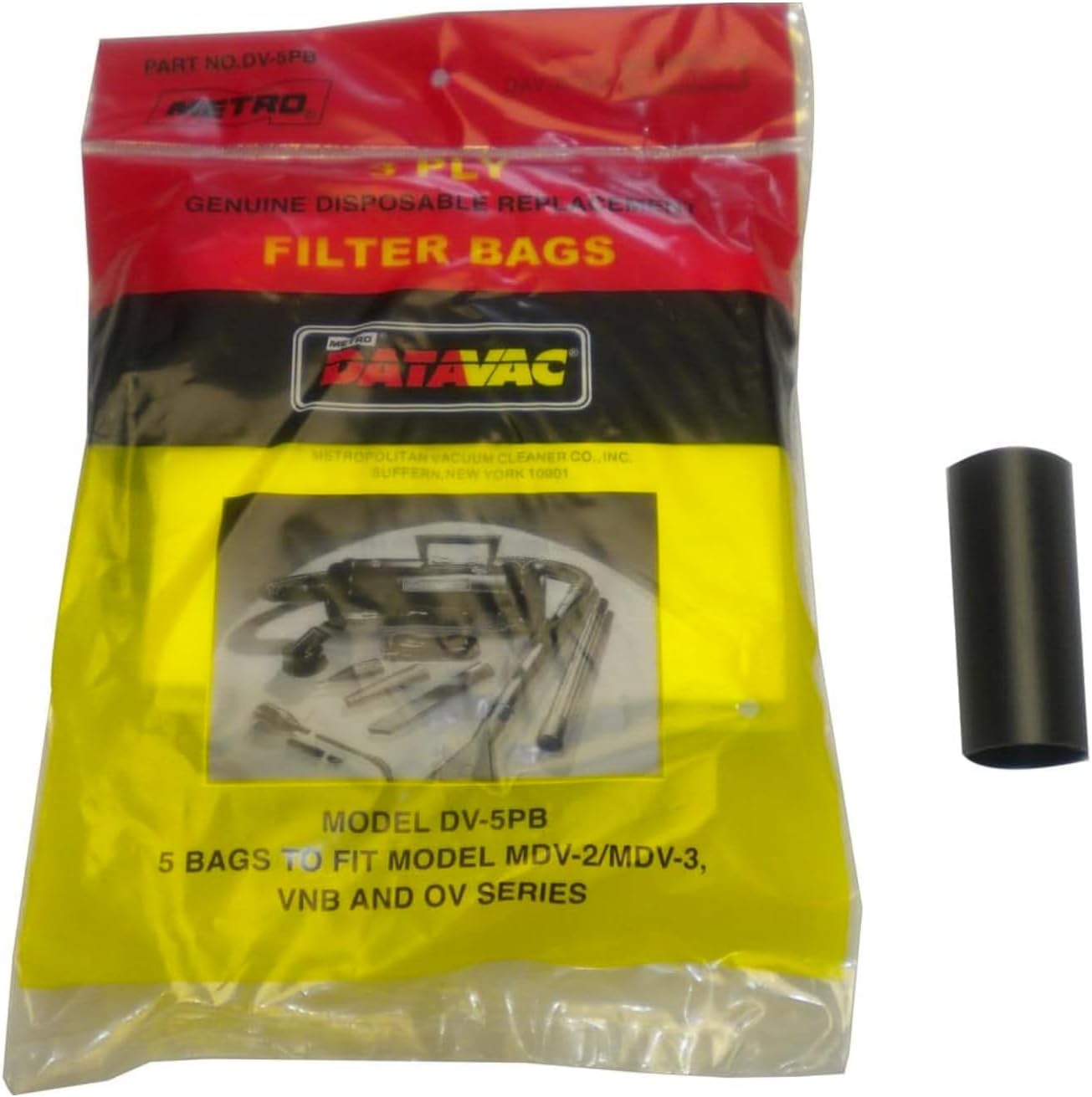 MetroVac DV-5PBA Disposable Bags w/Adaptor Tube - Replacement Bag for DV3, VNB - Long-Lasting, Convenient & Sanitary Vacuum Cleaner Dust Bag