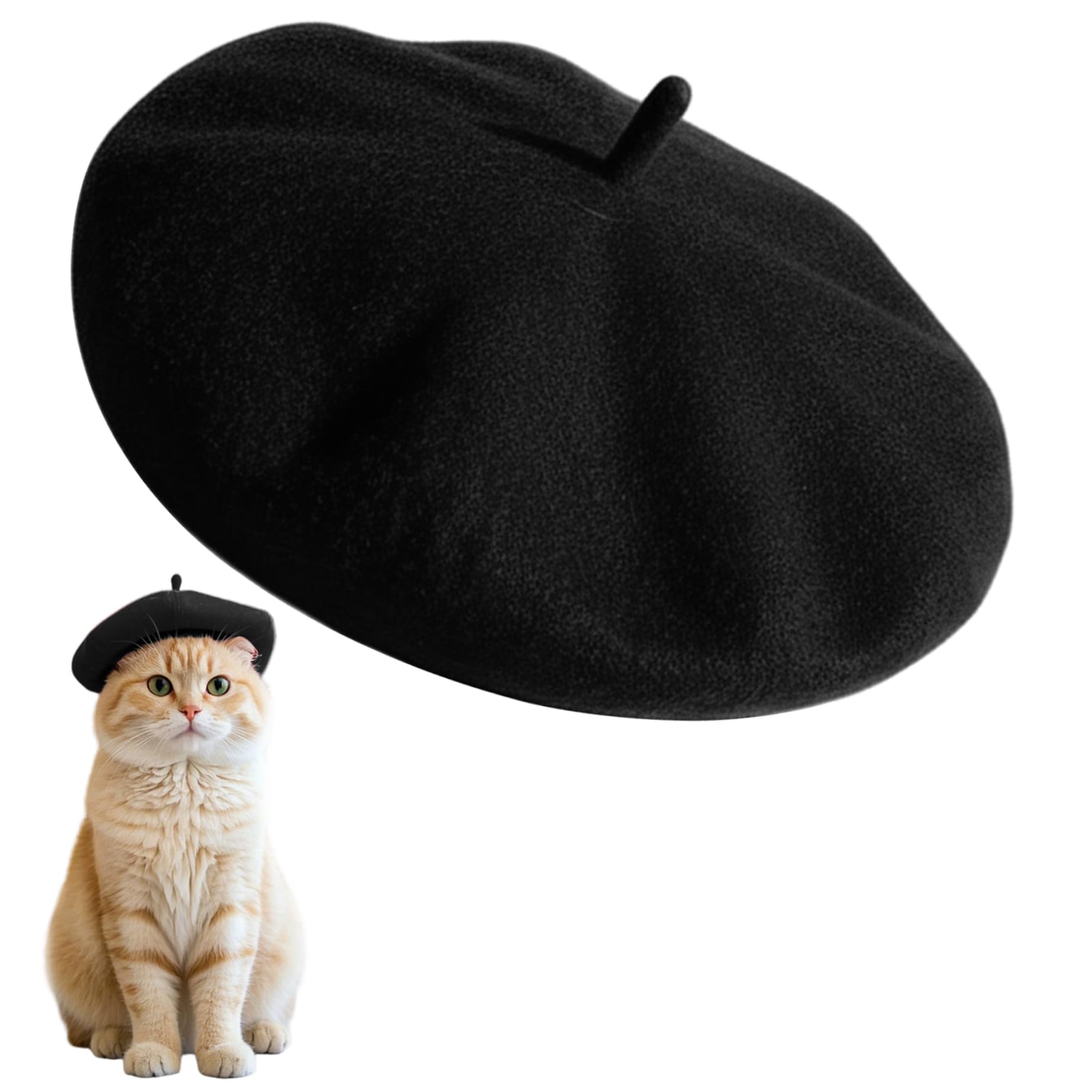 Dog Beret Cute Cat Hat with Adjustable Rope Pet Headwear Beret for Dogs Cats Photo Props Black