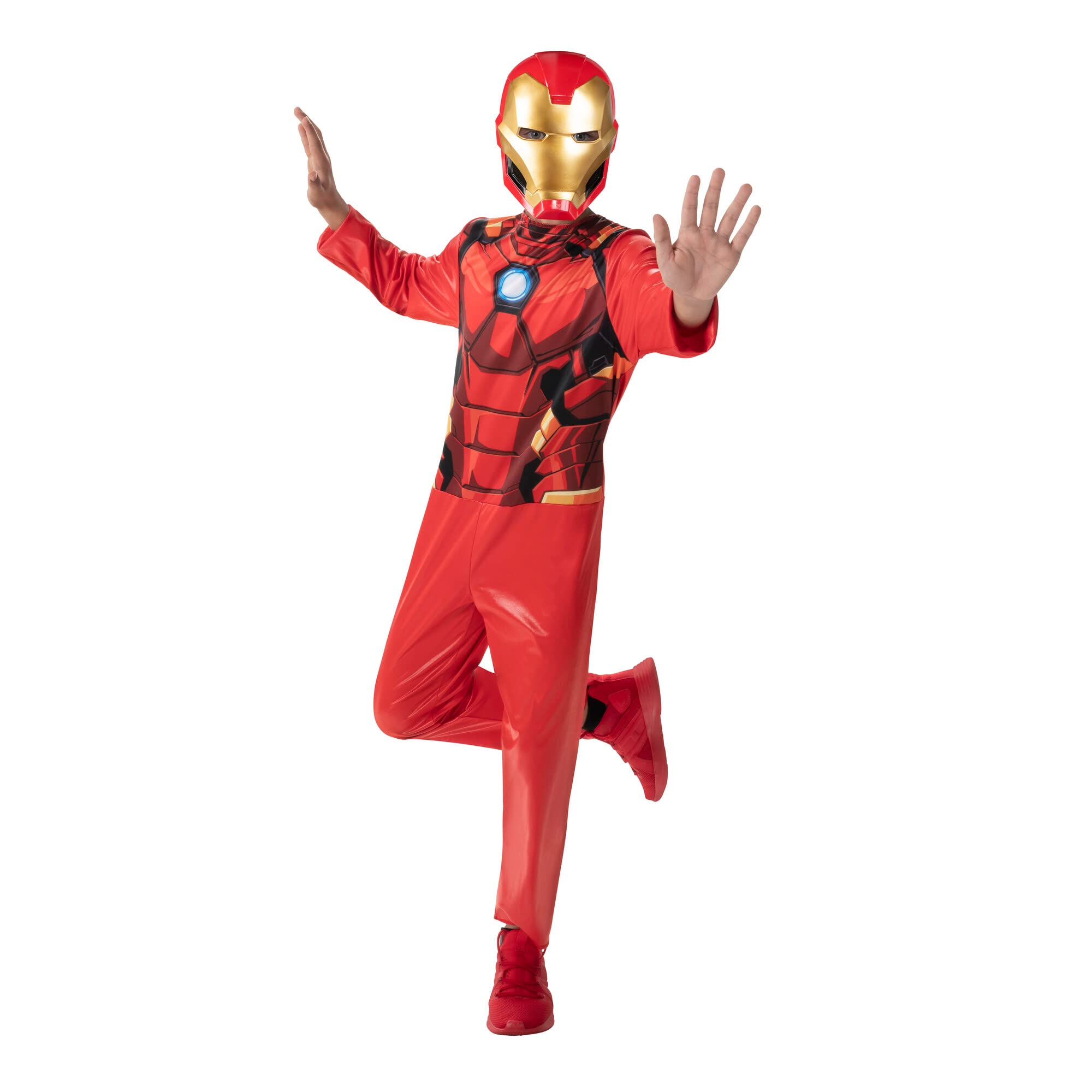 Marvel Iron Man Official Youth Halloween Costume - Premium Quality Fabric Jumpsuit with Printed Design and Plastic Mask
