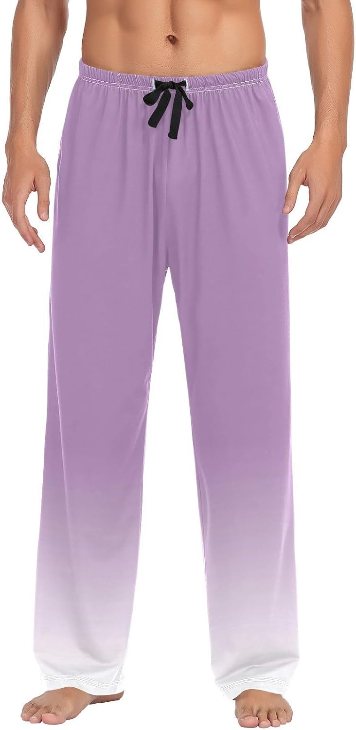 Purple Gradient Mens Cotton Pajama Bottoms Lightweight Pj Pants Mens with pockets for Winter Matching Pajama Medium