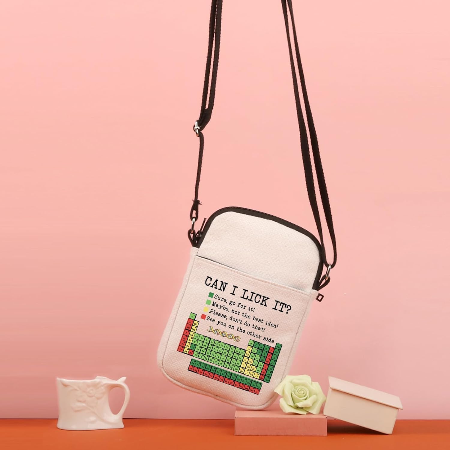 TSOTMO Chemistry Gift Periodic Table of Elements Gift Can I Lick It Periodic Table Crossbody Bag Science Chemistry Lab Bag image 3