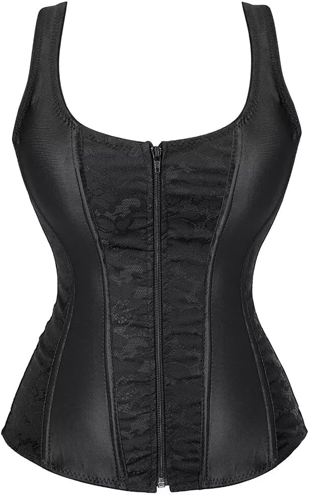 Jutrisujo Corset Dress Multi Layer Skirt Tulle Set Tops for Women Bustier Strap Zipper Gothic Vest Plus Size Halloween