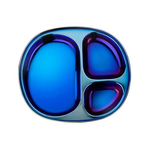 Ahimsa Stainless Steel Kids Divided Plate, Iridescent Blue, 1 Plate