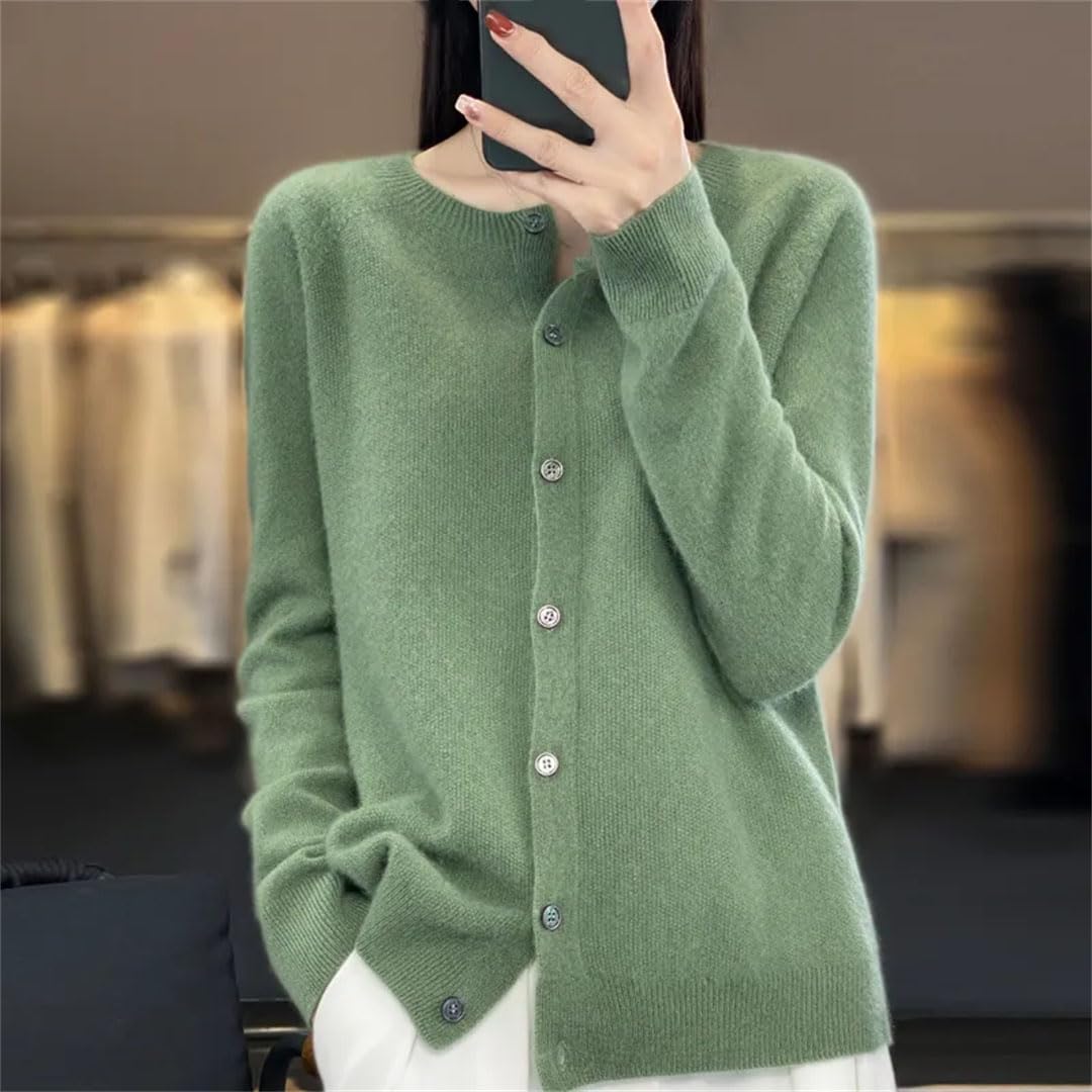 Giacca Cardigan in Maglia di Lana da Donna con Scollo Tondo E Top in Maglia