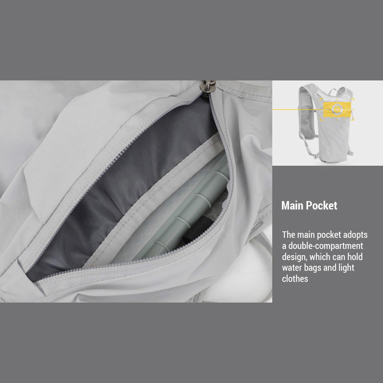 Mochila de Hidratación de 5 litros, Chaleco para Correr, Mochila Resistente Al Desgarro, Impermeable, Vejiga Hidratación, para Correr, Senderismo, Gris Claro y Oscuro