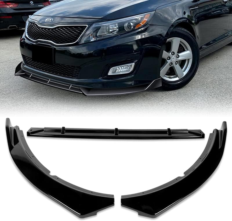 EPARTS 3 Pieces Style Front Bumper Lip Spoiler Splitter Chin Side Body Kit Trim Protection Compatible with 2014 - 2015 Kia Optima (Do Not Fit Hybrid Model) (Painted Carbon Fiber Style)