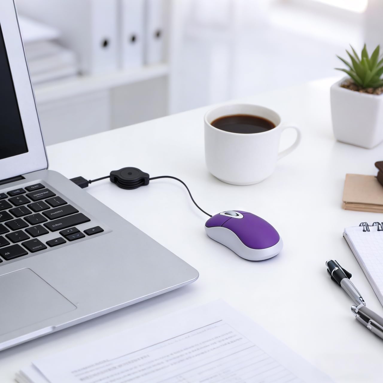 Angoily Portable Mouse, 3Pcs3 Mini Travel Mouse for Laptop, 31" USB - A Purple Wired Optical Pointing Device, Smooth Tracking Retractable Corded for Laptop Pc Accessory, Ergonomic Shape