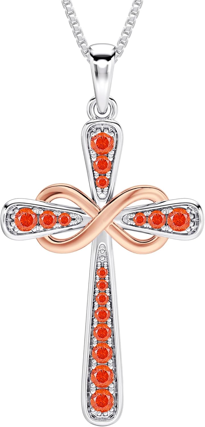 YL 925 Sterling Silver Cross Necklace for Women Halo Infinity Pendant Birthstone Jewelry for Mom