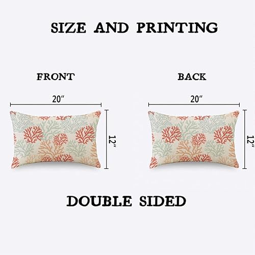 Miniatura 2 de TKS MITLAN Fundas de almohada de coral rojo, rosa y menta, 12 x 20 pulgadas, diseño de arrecife tropical, garabatos náuticos, fundas de almohada