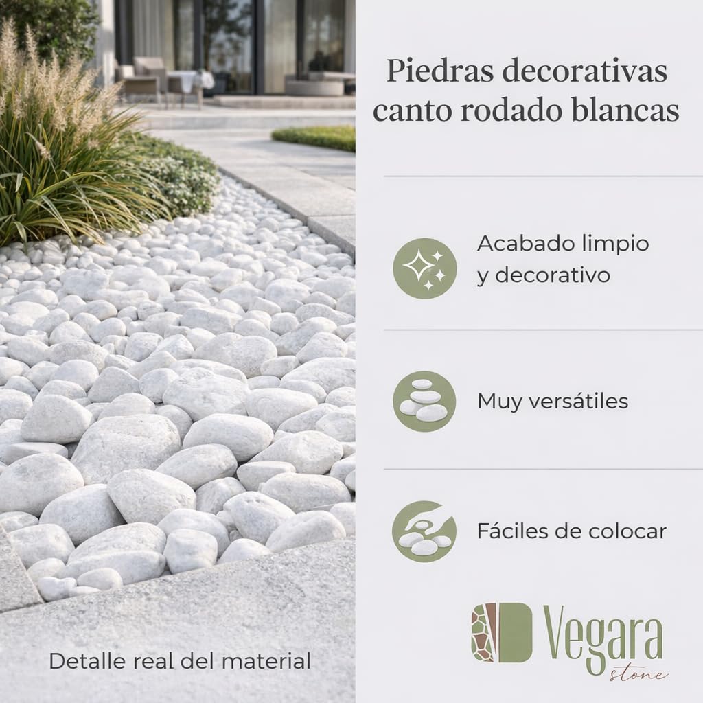 Piedra Jardín Decoración Canto Rodado Blanco Puro 4-6 cm (25)