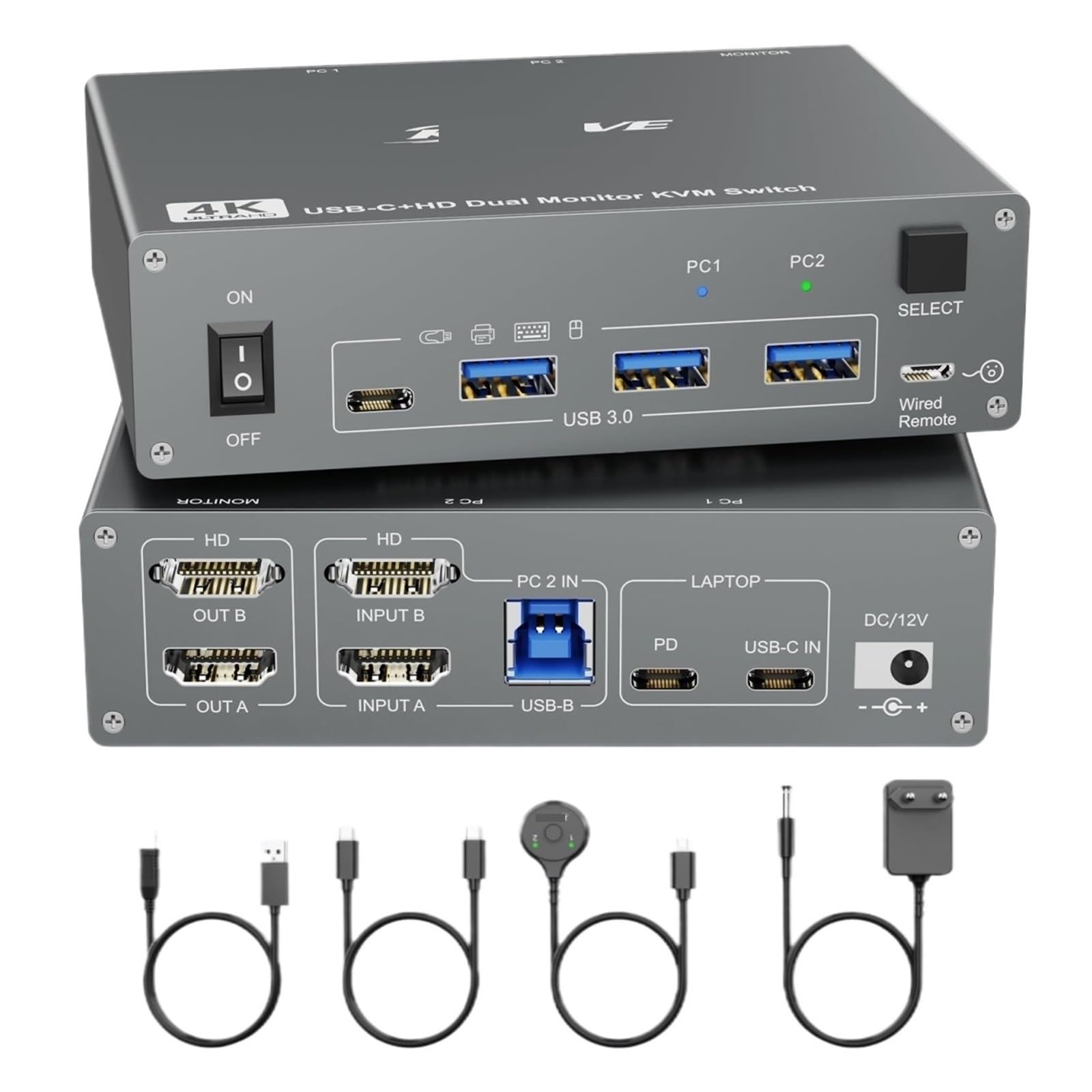 4K KVM Switch 2 Monitors 2 Computers USB C HDMI,Dual Monitor USB 3.0 Typc C KVM Switcher for 2 PC Share Keyboard Mouse Monitor(US Power Adapter)-image-13