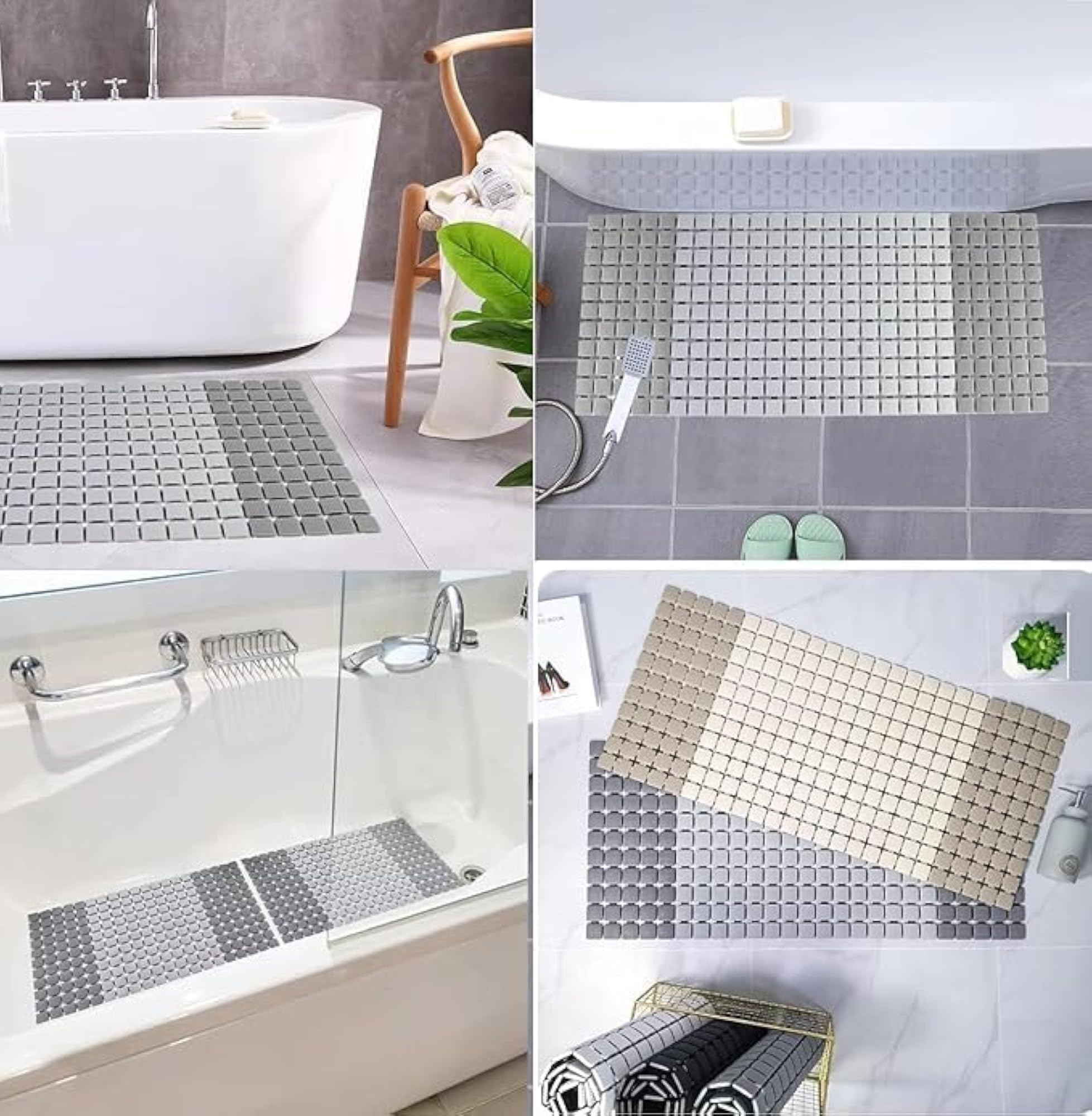 Rectangle Anti-Skid Bath Mat, Grey White