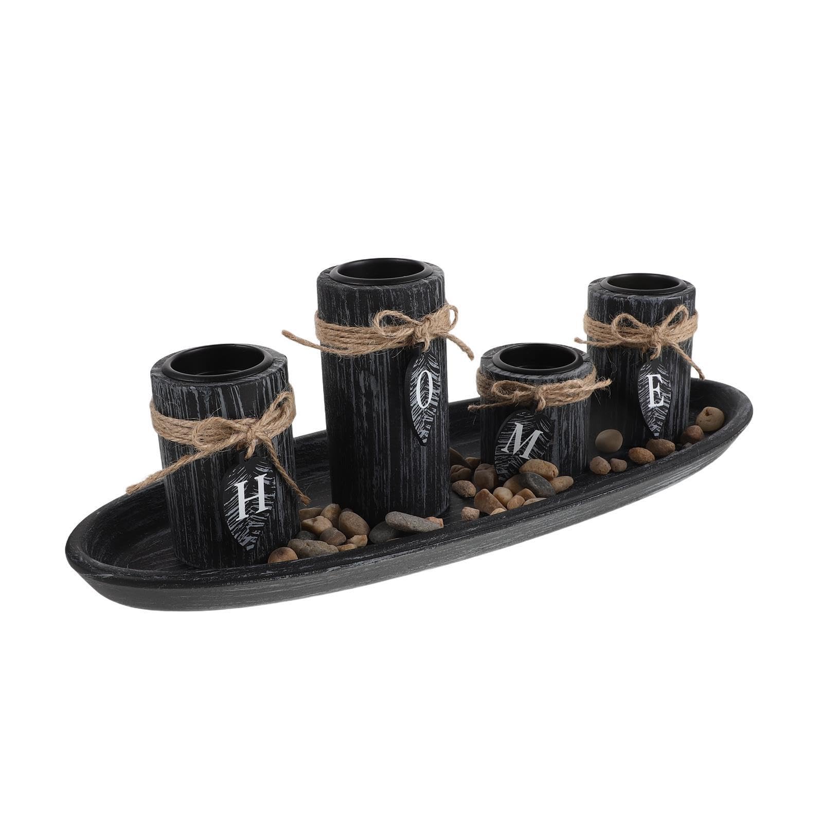 Portavelas Rústico de Madera con Bandeja para Velas de Té