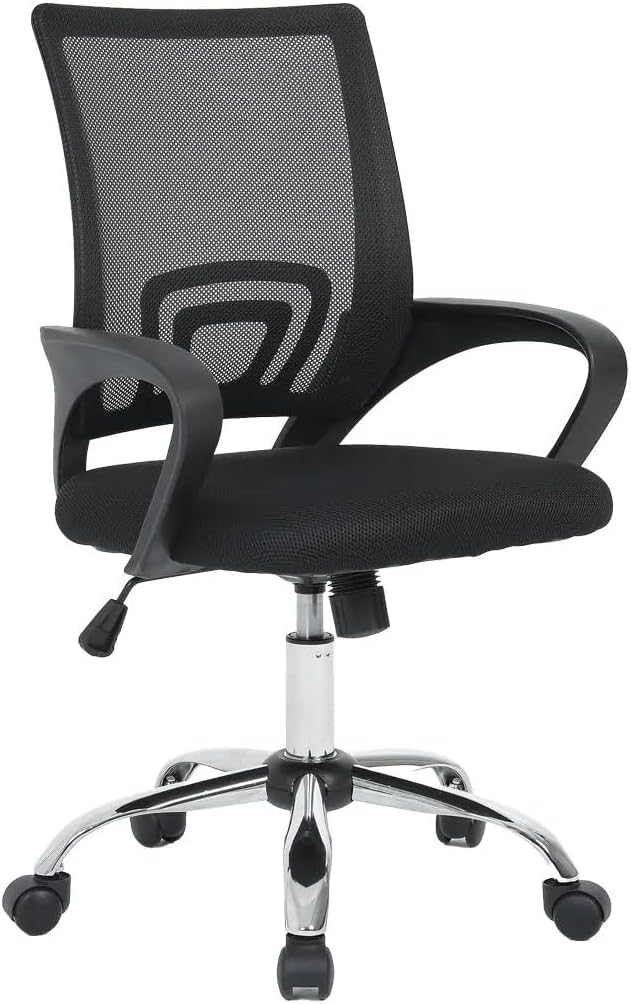 DUPI Silla Oficina Escritorio Riga | Respaldo Ergonómico de Malla | Giratoria 360º con Altura Ajustable | Reposabrazos Cómodos | Estructura de Acero, Negro, Normal, Metal