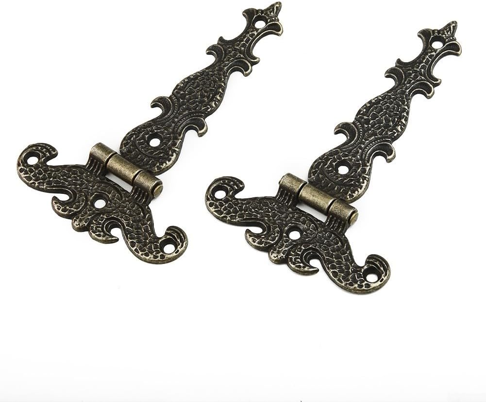 2pcs Retro Bronze Zinc Alloy Butt Hinges Wooden Boxes, Cabinets and Drawers, Decorative Door Hinge with Screws, 4.45 x 2.72 Inch