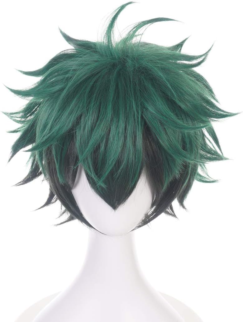 Topcosplay Anime Cosplay Wig Unisex Short Green Black Mixed Wigs for Halloween Costume