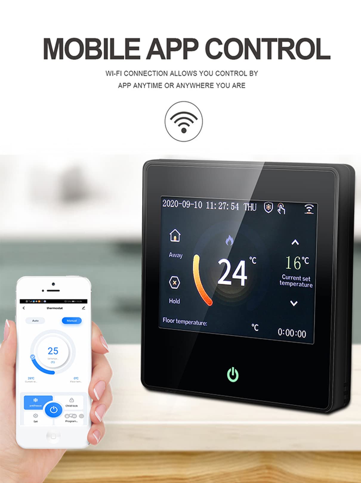 Kolorowy wyświetlacz inteligentny termostat WiFi programowalny termostat wodny, współpracuje z Alexa Google Home 3A 95~240V AC
