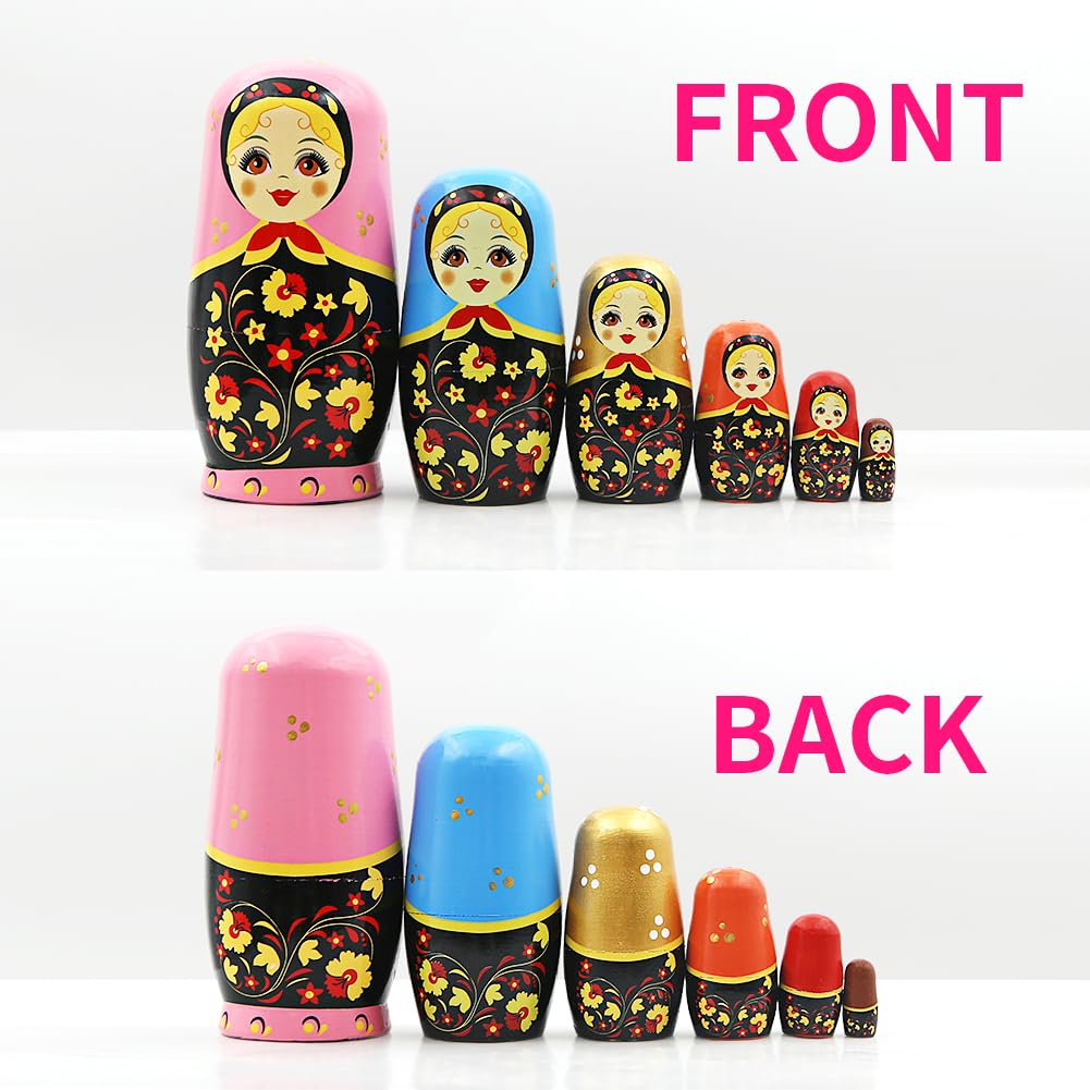 Lot de 6 poupées gigognes en forme de fleur rose pour fille, poupée russe traditionnelle en bois colorée faite à la main, poupées Matryoshka, jouet à empiler Babushka pour enfants, anniversaire, maiso