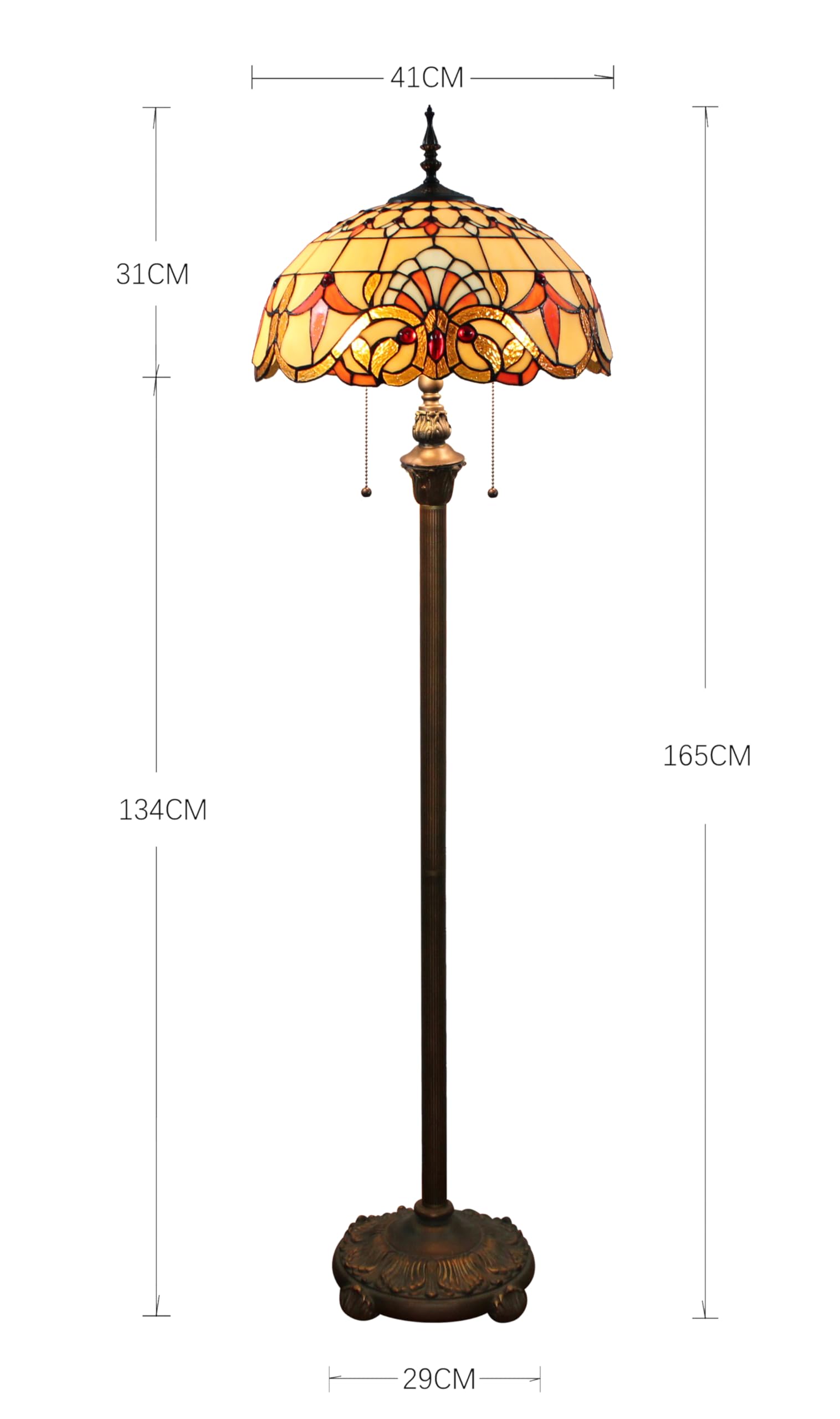 Tiffany Lampa stojąca, witrażowa, żółta lampa stojąca, 40 cm, antyczna lampa narożna, dekoracja sypialni, salonu, domowego biura (A4)