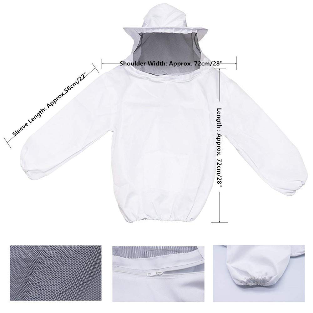 Deceny CB Professional Beekeeping Suit Bee Keeping Suit Protective Bee Keeping Jacket with Veil Hood (White)