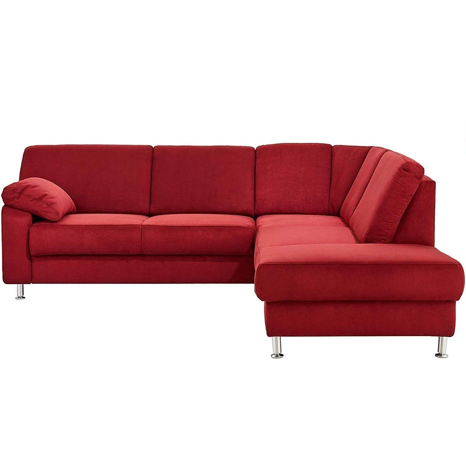 Cavadore Ecksofa Belfast mit Ottomane rechts / Polsterecke mit Federkern / inkl. Vorziehsitz und Bettkasten / 243 x 88 x 218 / Mikrofaser Dunkelrot