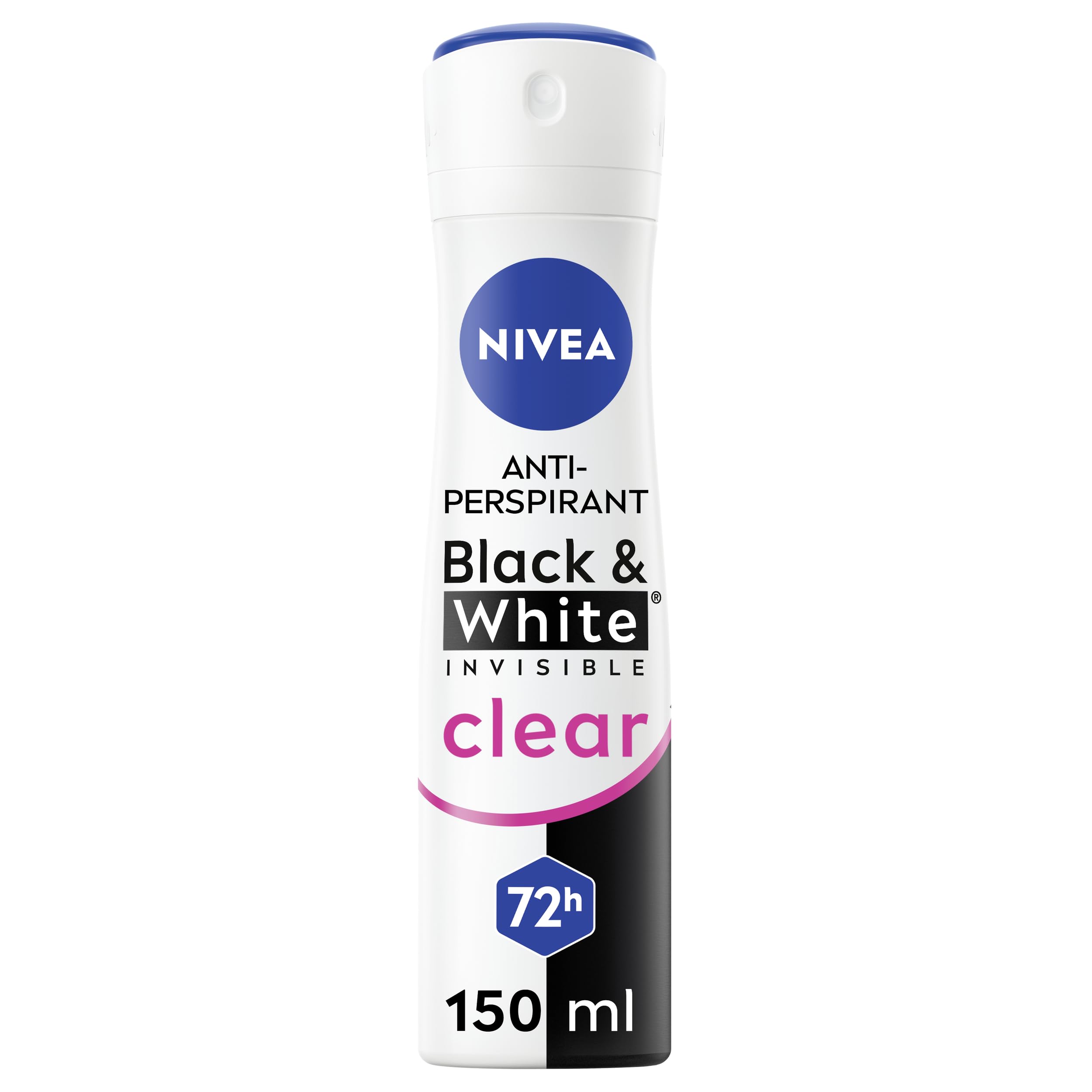 NIVEA Black & White Invisible Antiperspirant Deodorant Spray for Women, Clear, 72H Active Protection, 5IN1, Anti-Odour, Sweat, Stains, Residues & Irritation, 150ml