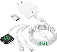 Vista 1 de Cargador múltiple para Apple Watch, carga de iPhone, múltiples dispositivos, cable de carga de viaje 3 en 1 de 6 pies con cargadores USB C de 20 W