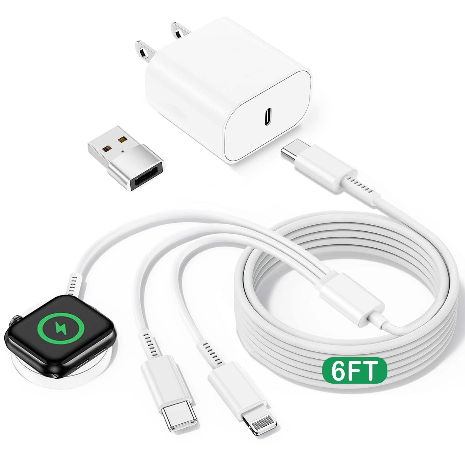 iWatch Charger for Apple Watch Charger Multi Charging Cable 6FT USB C iPhone Charger Block USB to USB-C