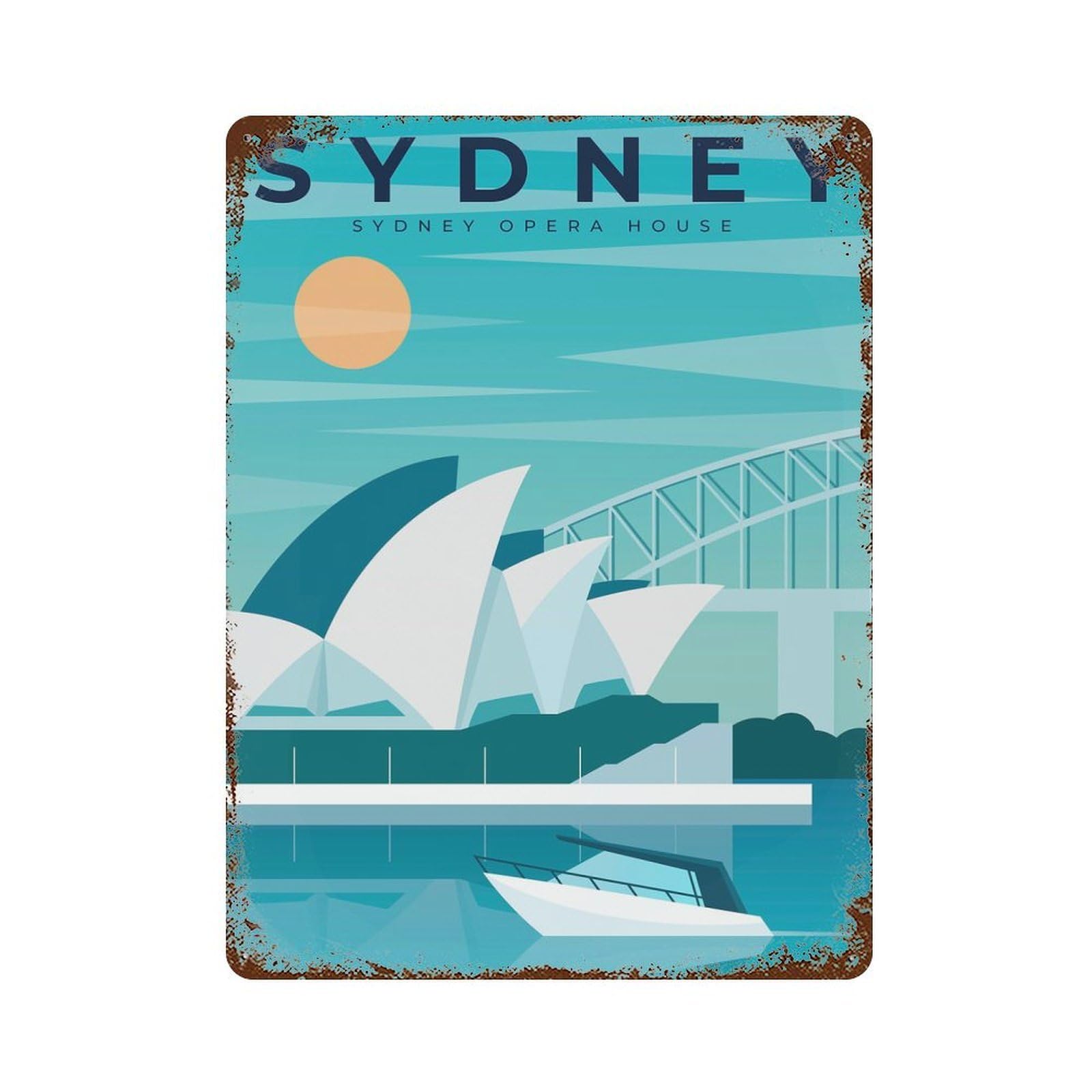 Sydney Weathered Tin Sign 15.7"x11.8", Vintage Wall Decor for Garage, Pub Or Kitchen