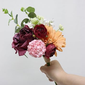 Zerzsy Artificial Flowers Bouquets, Mixed Purple Artificial Peonies, 4PCS Fake Flowers Bride Holding Flower Faux Floral for Wedding Bridal Bouquet Home Table Centerpiece Floral Decoration