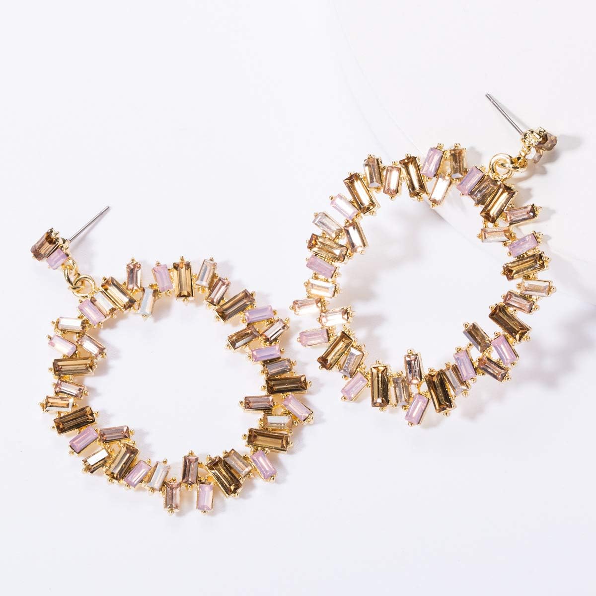 Xerling Statement Crystal Circle Loop Hoop Dangle Drop Stud Earrings for Women Girls - Image 4