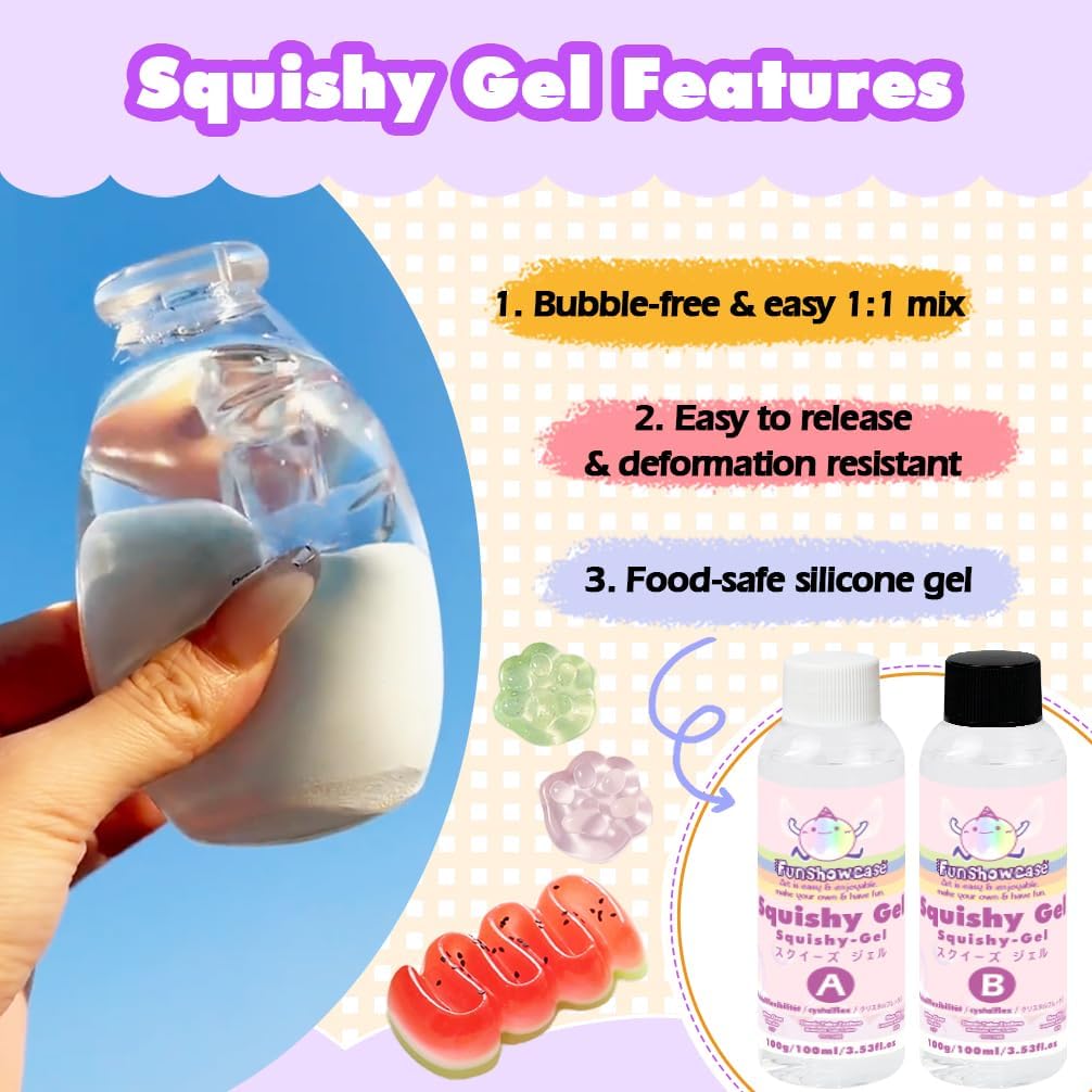 Taba Squishy Making Kit Clear Gel Flex Rubber Crystal Liquid Silicone 6.8oz Pack