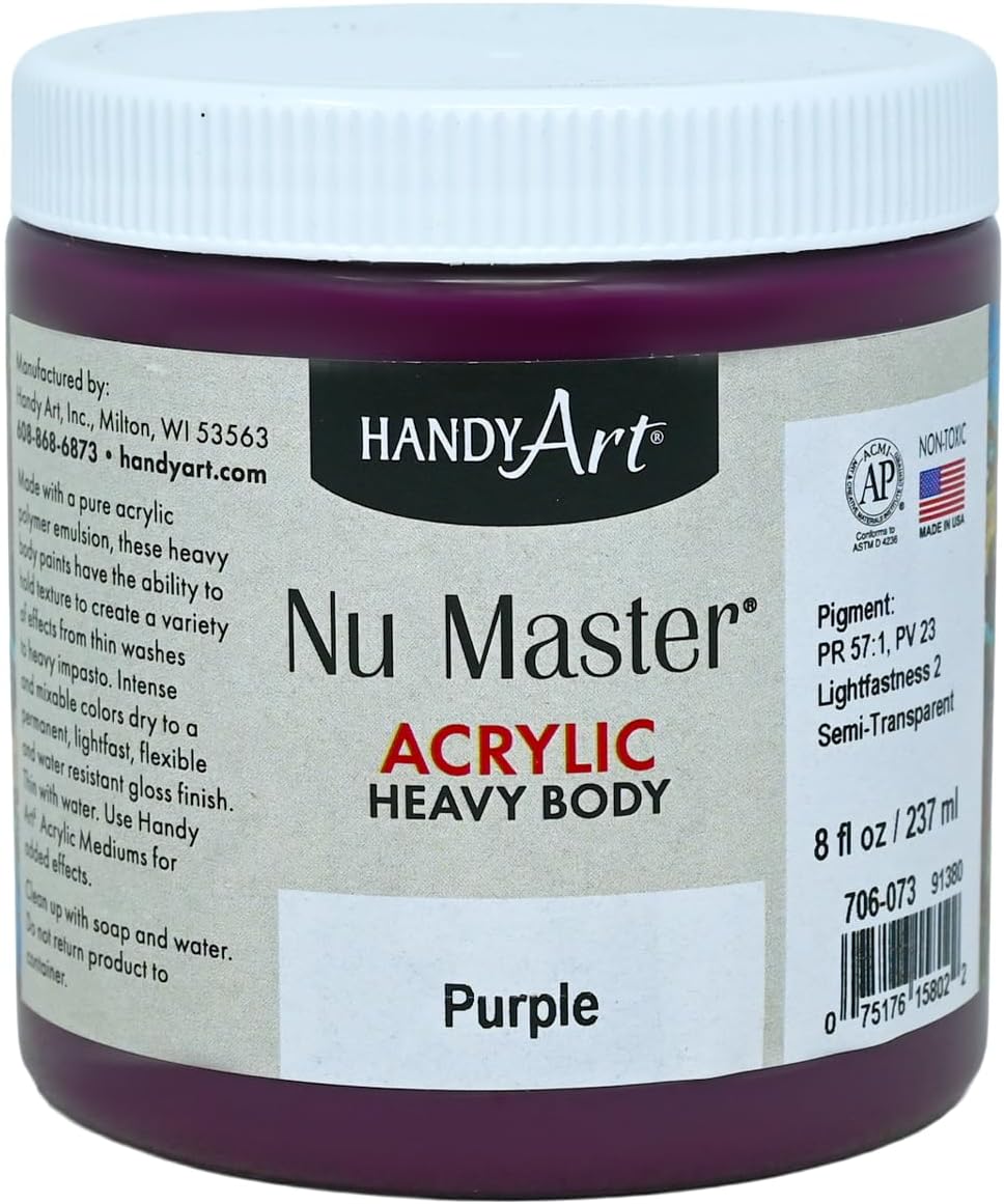Handy Art Heavy Body Acrylic Paint, Bright Red, 8 oz Jar, High Viscosity Thick Texture, Professional Quality, Rich Brilliant Color, Highly Pigmented, Certified Safe & AP Non-Toxic, Made in USA