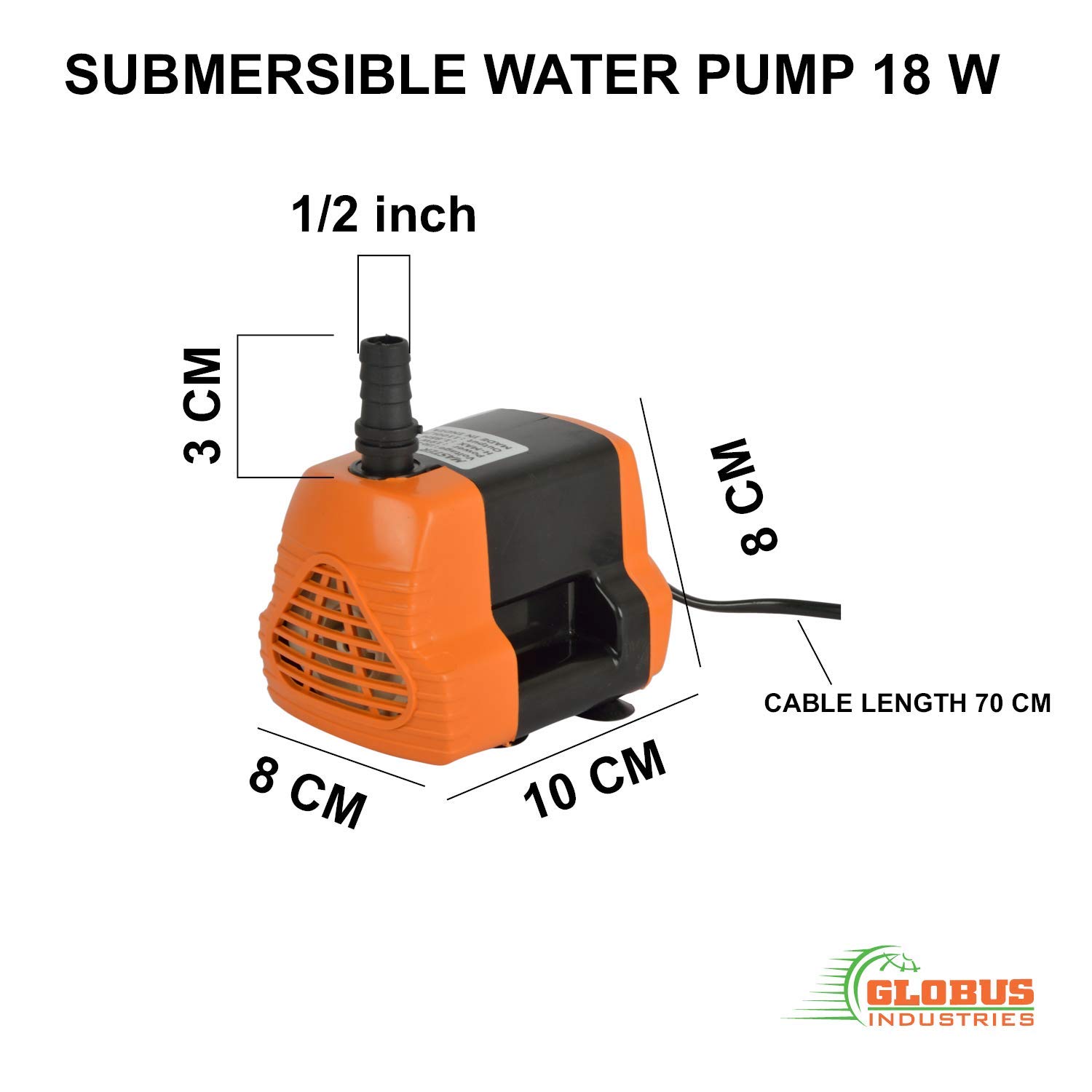 GLOBUS 336 Submersible Water Pump (Orange and Black) with FREE 2 PIN SOCKET