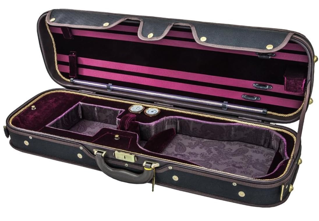 SKY Violin Oblong Case VNCW03 Solid Wood with Hygrometers Black/Magenta
