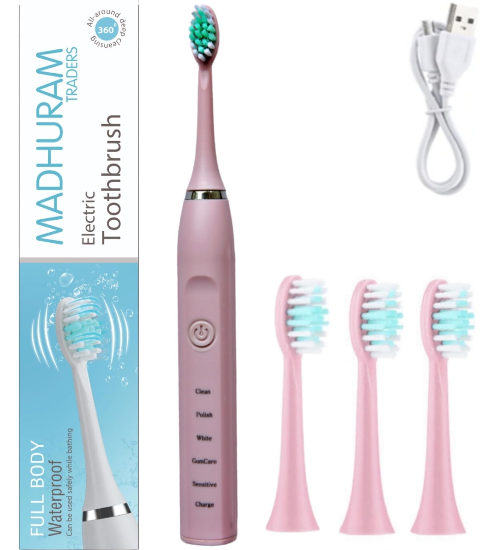 MADHURAM TRADERS Electric Toothbrush With 5 Cleaning Modes & Extra 3 Brush Heads For Men, Women & Kids (With Usb Charging Cable) (Pink), 1 count (B0CRDM44Y5) Amazon Price History, Amazon Price Tracker