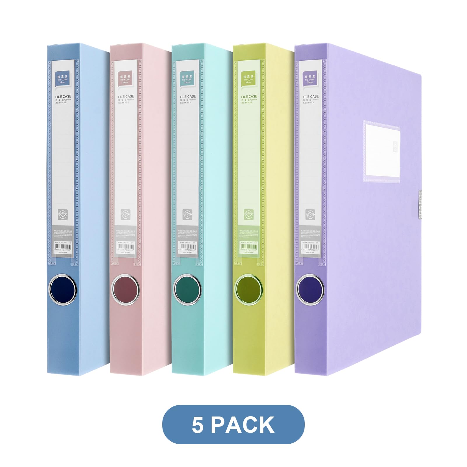 Carpeta de plástico A4, colores surtidos, lomo de 35 mm, capacidad para 320 hojas, paquete de 5 carpetas, cierre de velcro