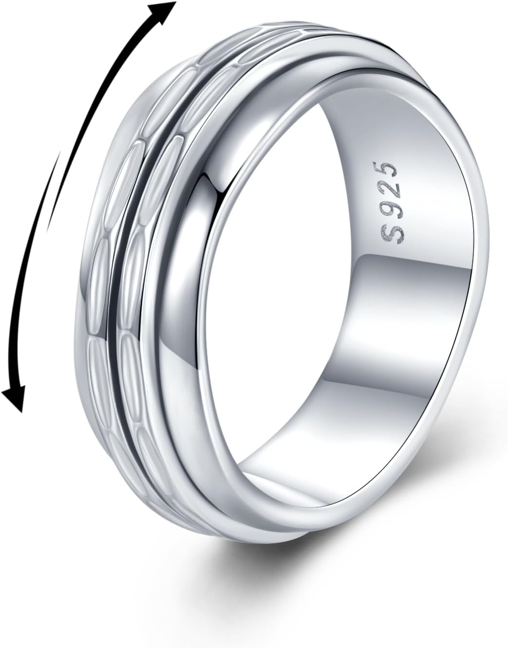 TYSO Anxiety Ring 925 Sterling Silver Spinner Ring Hammered Pattern Meditation Rings Rotating Rings Birthday jewelry Gift for Women Men
