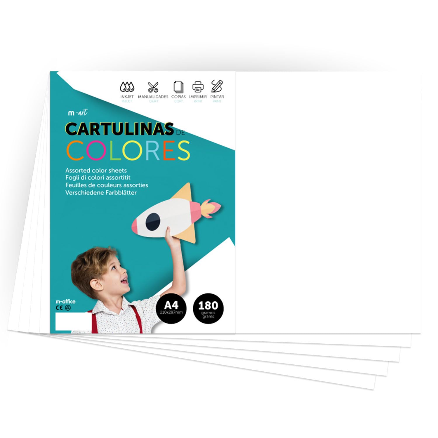 A4 Intense Colour Card 180 g for Crafts, Print Your Documents and Creative Designs, Colour Foils A4 · m-office (50 Sheets, White)