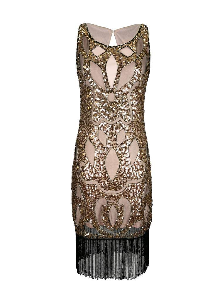 Grouptap 1920s flapper gatsby evening dance dress gold/silver/red black fancy women girls 20s sequin tassel vintage fashion size 10/12/14/16
