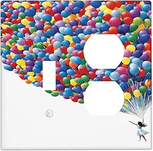 Decorative Outlet Covers Girl Holding Colorful Balloons 2 Gang Wall Plate Cover Single Toggle Duplex Combo Two Switch Light Switch Cover Plate Jumbo Dual GFCI Faceplate for Home Decor
